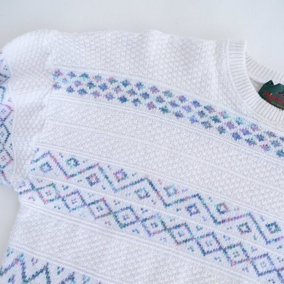 Vintage Parkhurst White Blue Eclectic Grandma Crewneck Sweater Fairy Kie L - Picture 11 of 11